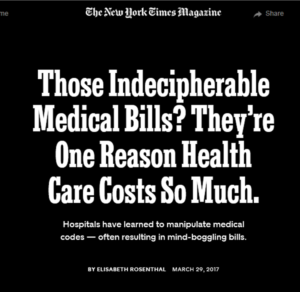 Screenshot of New York Times piece on "guerrilla coding" and medical costs